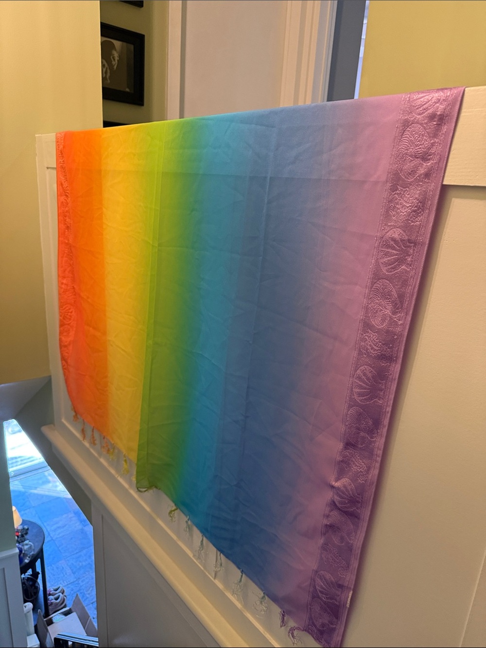 Rainbow Ombre Scarf Wrap - Multicolor with "embossed" Seashell Design
